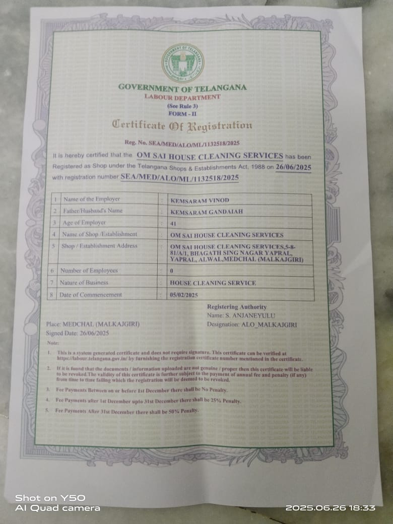 Om Sai House Cleaning License